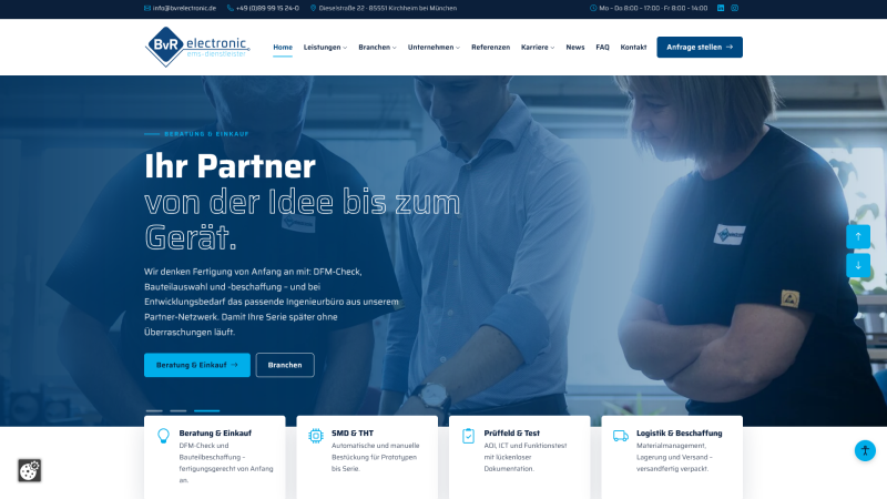 Startseite der neuen Website von BvR electronic